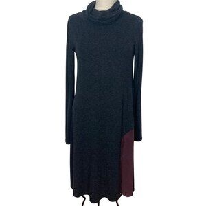 Julia Janus Gray Cowl Neck Jersey Dress Womens 10 Burgundy Panel Lagenlook Artsy